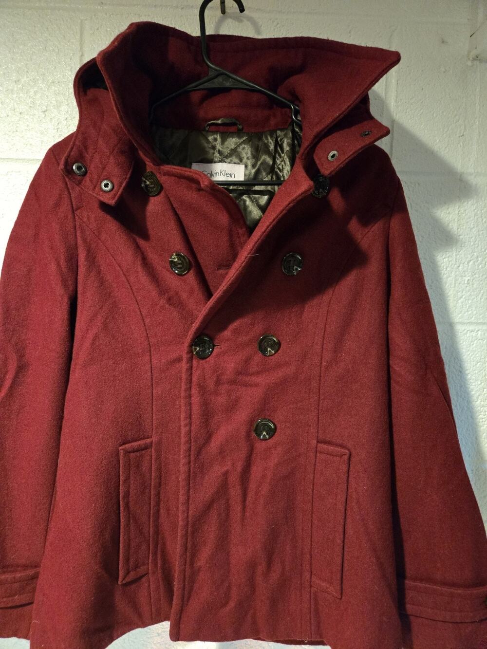 Calvin Klein Womens Coat Dark Red Wool/llama Used Good Condition